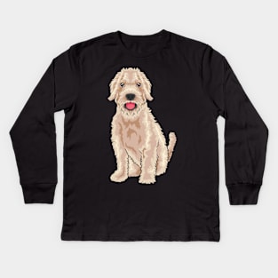 A super cute Goldendoodle looks at you. Kids Long Sleeve T-Shirt